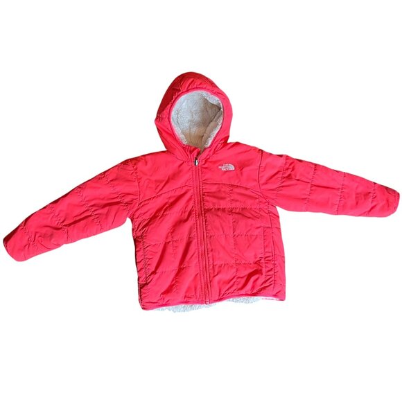 🌸 North Face Reversible Mossbud Swirl Jacket Pink Girls 6-8 Fuzzy Fleece - Picture 1 of 7